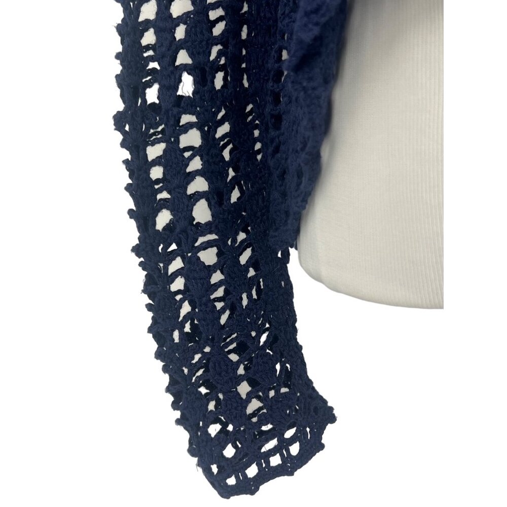 Vtg Y2K Anthropologie Navy Blue Crochet Open Cardigan | Coastal Grandma Indie M - Picture 4 of 15